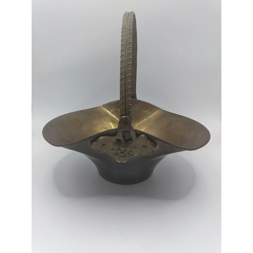 Vintage Brass Swing Handle Basket Grapevine Made In India